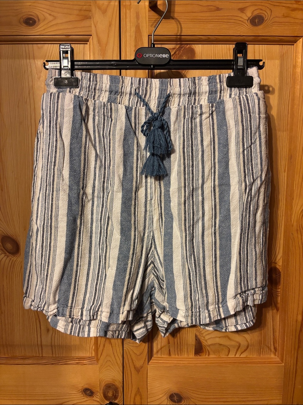Women’s Blue & White Striped Tie-Waist/Elastic Shorts